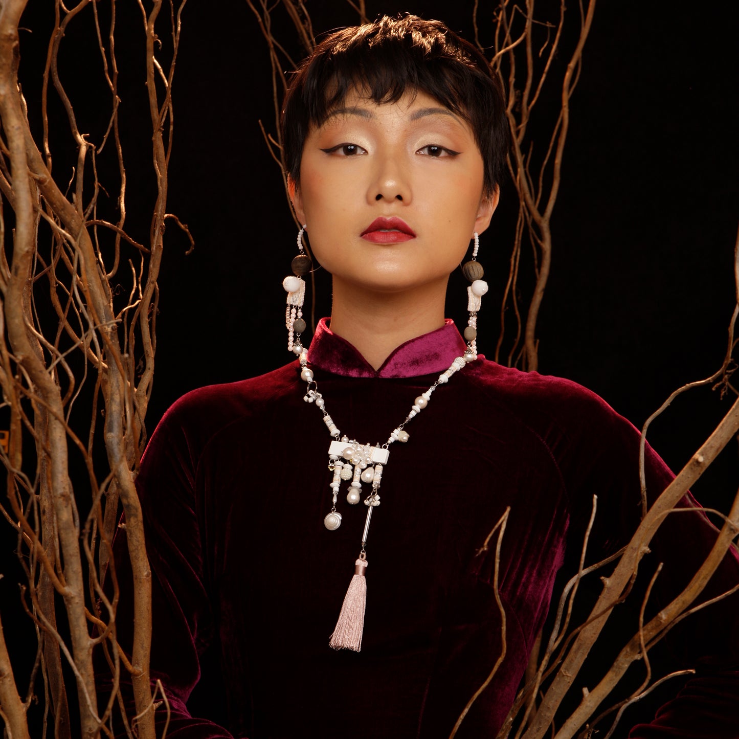 theMay | Po Inu Nagar Collection | Vòng cổ thổ cẩm Chăm dệt tay Hoa tai Sợi