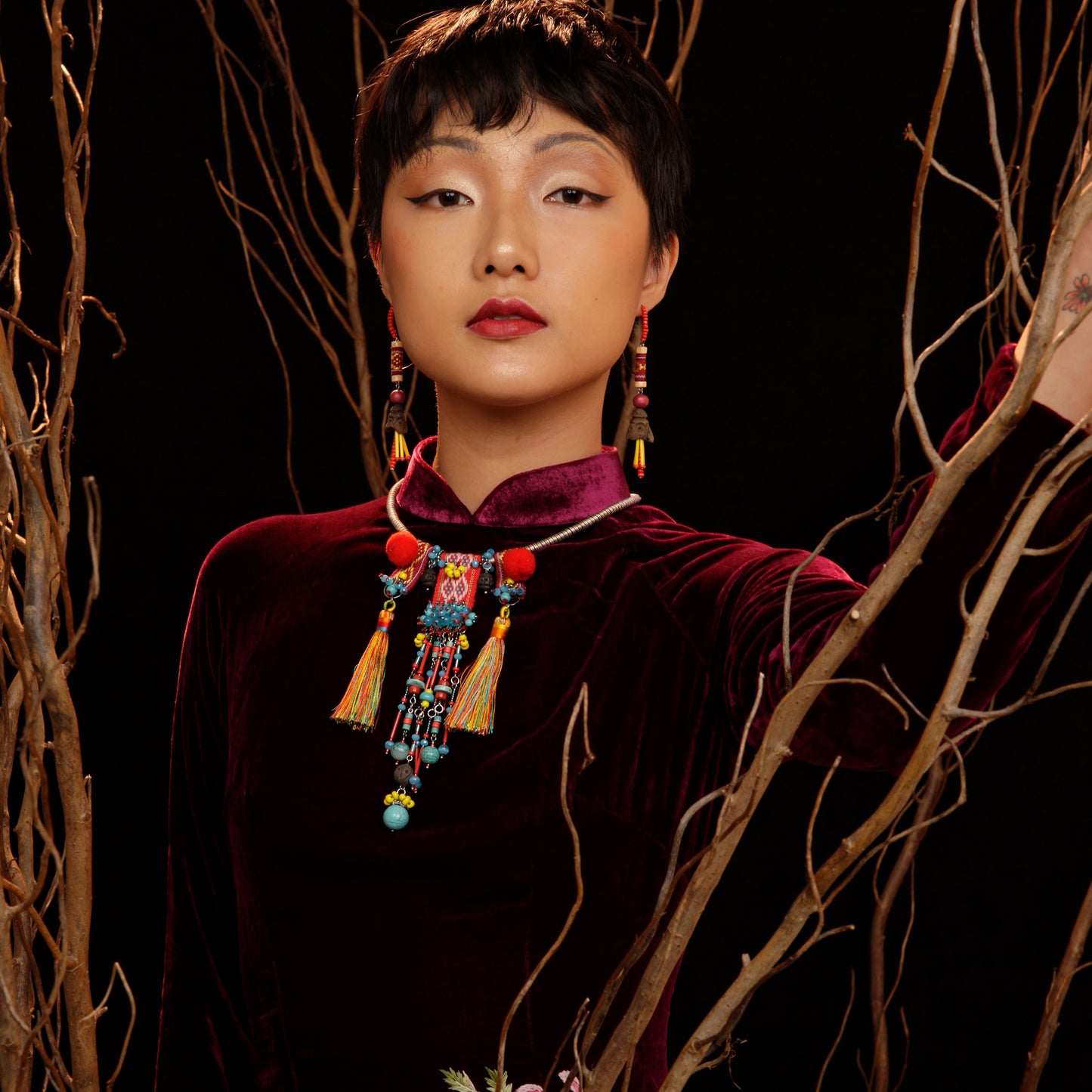 theMay | Po Inu Nagar Collection | Hoa tai thổ cẩm Chăm dệt tay Hoa tai Sét