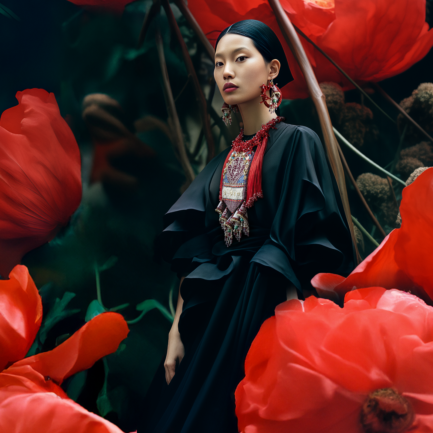 Hoa tai thổ cẩm Ba-na dệt tay Brưng Lao