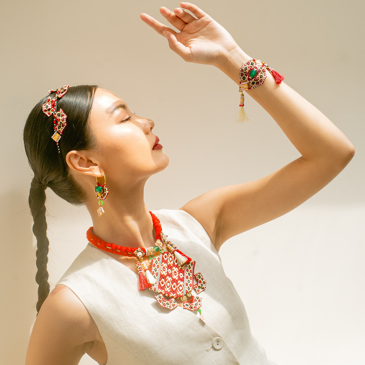Bộ phụ kiện thổ cẩm Chăm dệt tay Gal - wak 